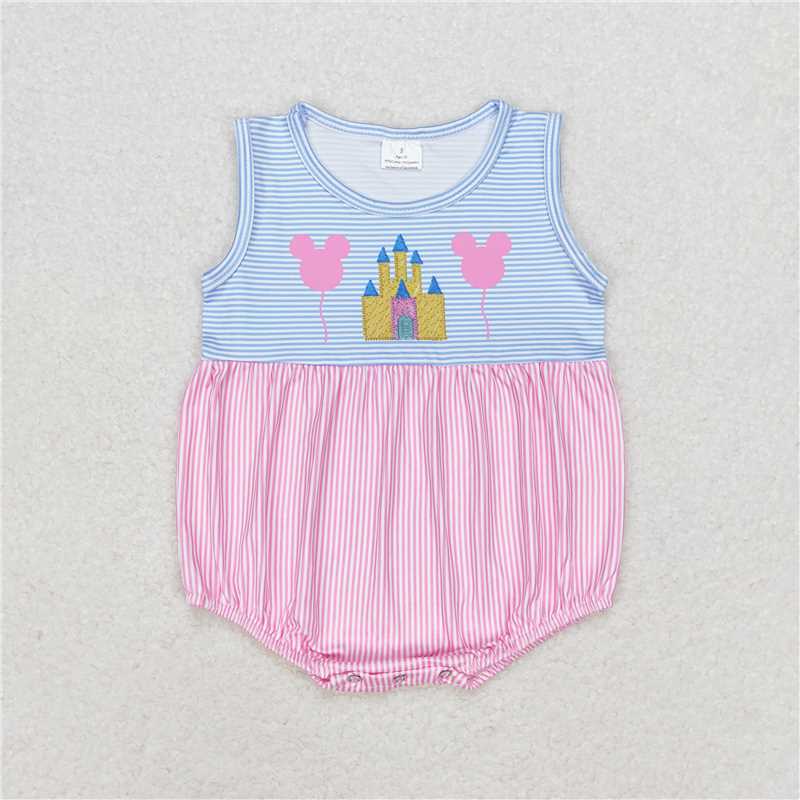 SR1410 Baby Girls Pink Castle Sibling Sister Rompers Dresses