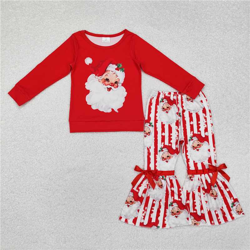 12.6 RTS NO MOQ (In stock)GLP1946 Baby Girls Christmas Santa Top Bell Pants Clothes Sets