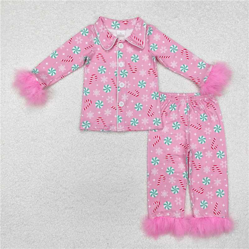 10.20 RTS NO MOQ (In stock)Matching Christmas GLP2025 Baby Girls Christmas Balls Fur Tops Pants Pajamas Clothes Sets