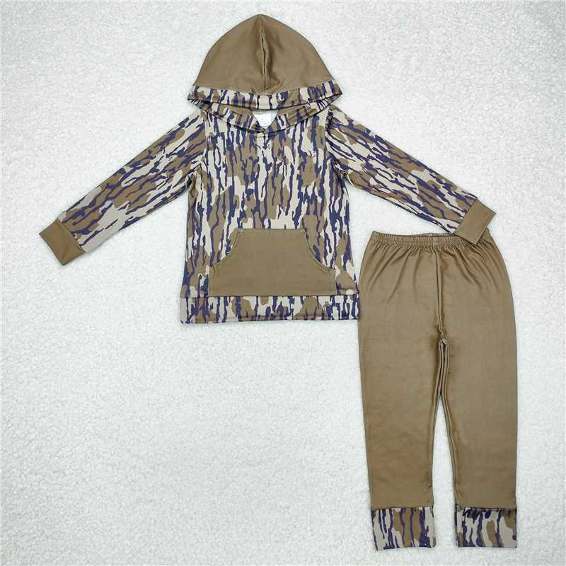 10.30 RTS NO MOQ (In stock)Matching BLP0961 Baby Boys Bottomland Camo Hooded Top Pants Clothes Sets
