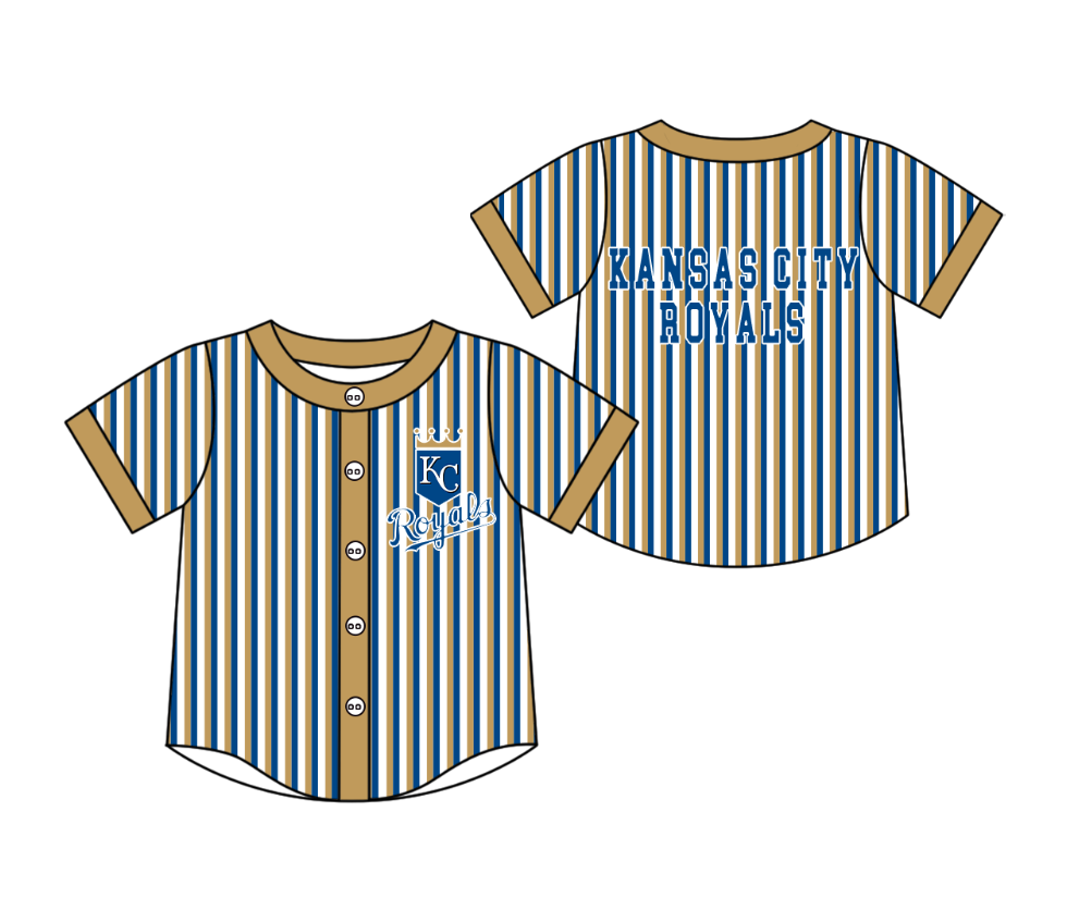 CUSTOM MOQ 5 Cute Kids Clothing Baby Kids Blue Khaki Stripe Short Sleeve Team T-shirts Top