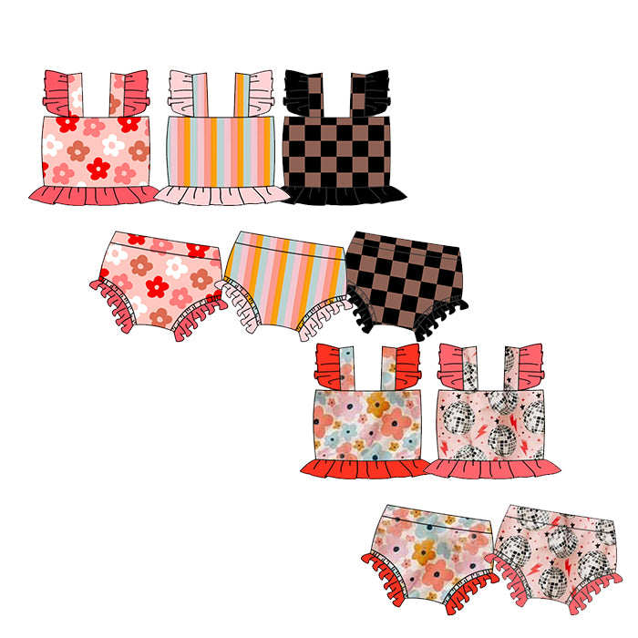 Flutter sleeves floral kids girls 2 pcs summer swimsuit