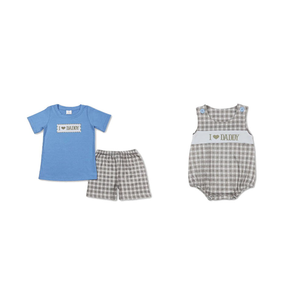 RTS Sibling Light blue daddy's boy plaid shorts boys clothing and romper