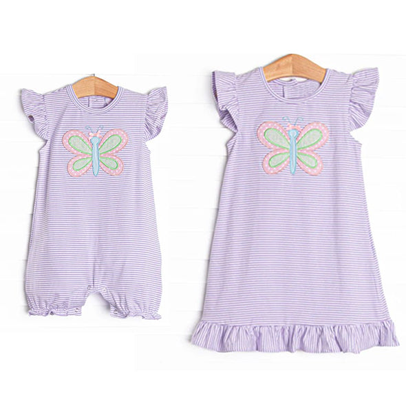 Baby Girls Dress Purple Stripe Dragonfly Ruffle Flutter Sleeves Cute Frock for Little Girls