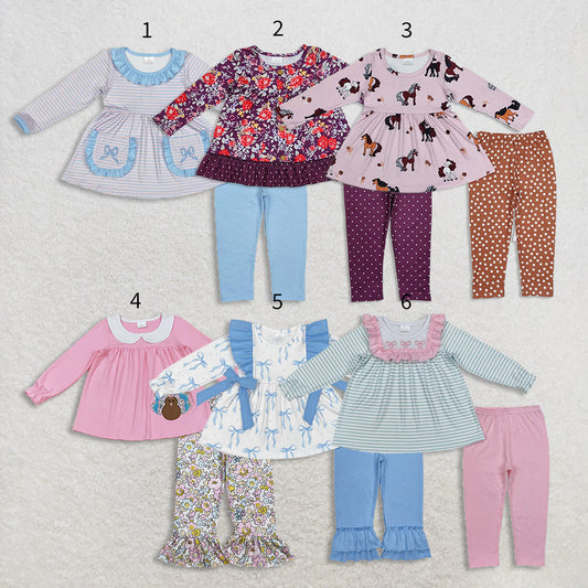 10.21 RTS Sibling Baby Girls Long Ruffle Sleeves Top Tunic Leggings Pant Clothes Sets