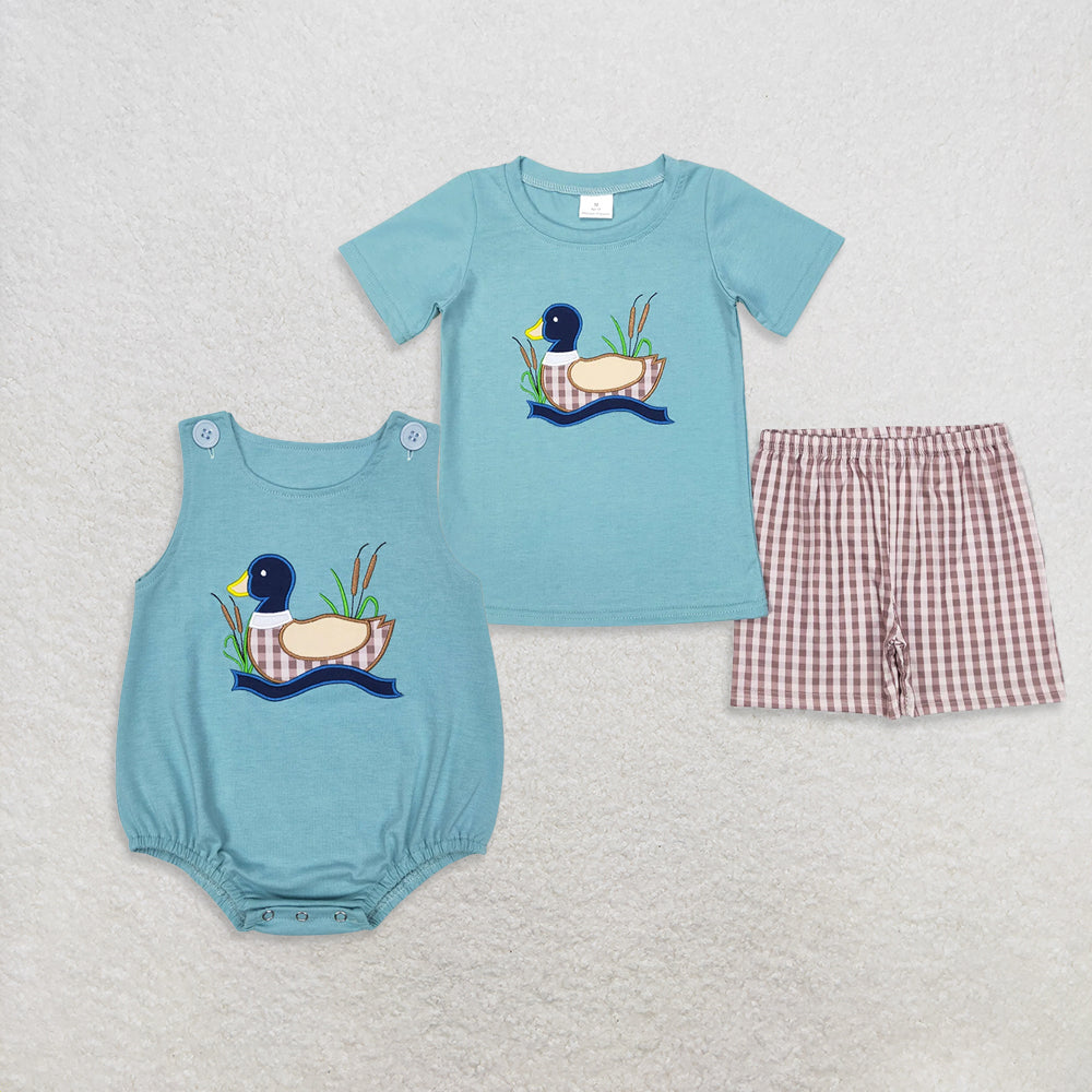 USA Warehouse (IN STOCK)  Kids Boy Plaid Shorts Outfit Duck Short Sleeves Top Sleeveless Baby Boy Romper Children's Clothing