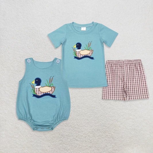 USA Warehouse (IN STOCK)  Kids Boy Plaid Shorts Outfit Duck Short Sleeves Top Sleeveless Baby Boy Romper Children's Clothing
