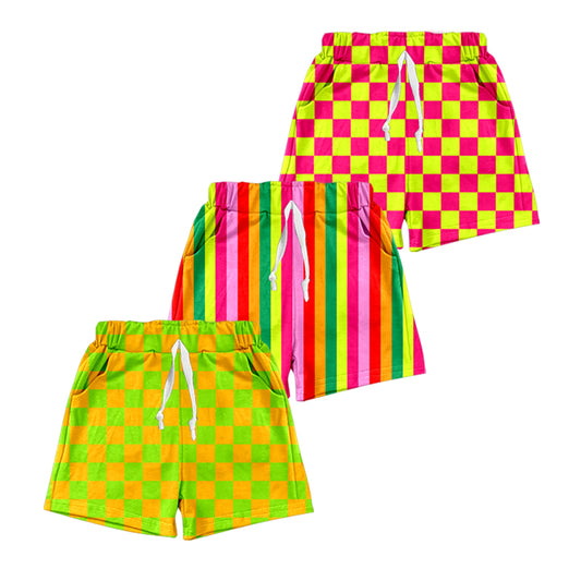 Yellow hot pink plaid baby kids summer shorts
