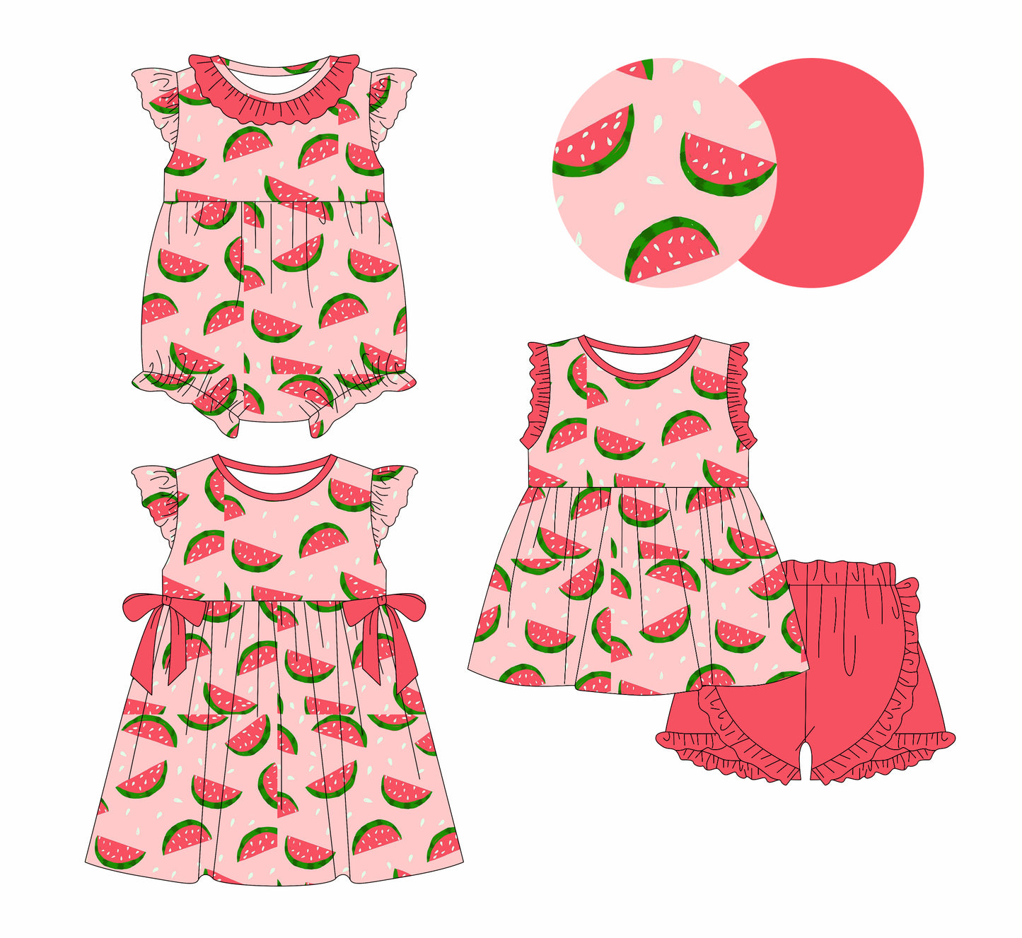 Ruffle watermelon tunic shorts girls summer clothes