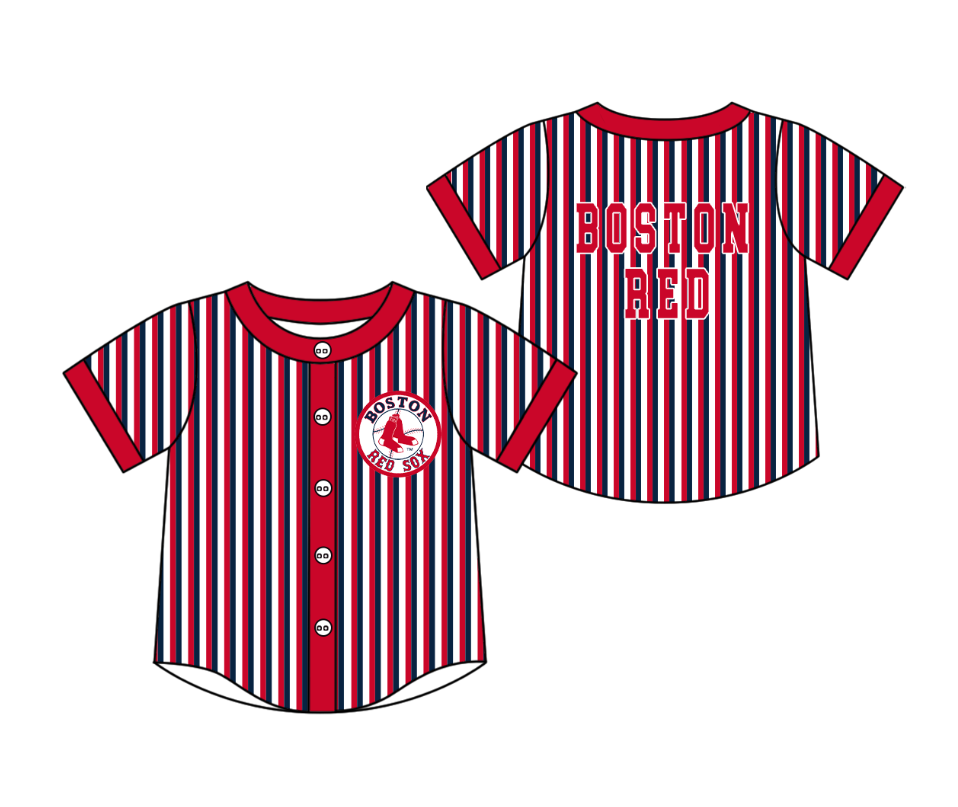 CUSTOM MOQ 5 Cute Kids Clothing Baby Kids Red Blue Stripe Short Sleeve Team T-shirts Top