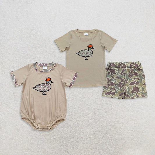 USA Warehouse (IN STOCK)  Kids Boys Camouflage Short Sleeve Duck Hat Top with Shorts Baby Boy Romper Outdoor Clothing Set for Boys