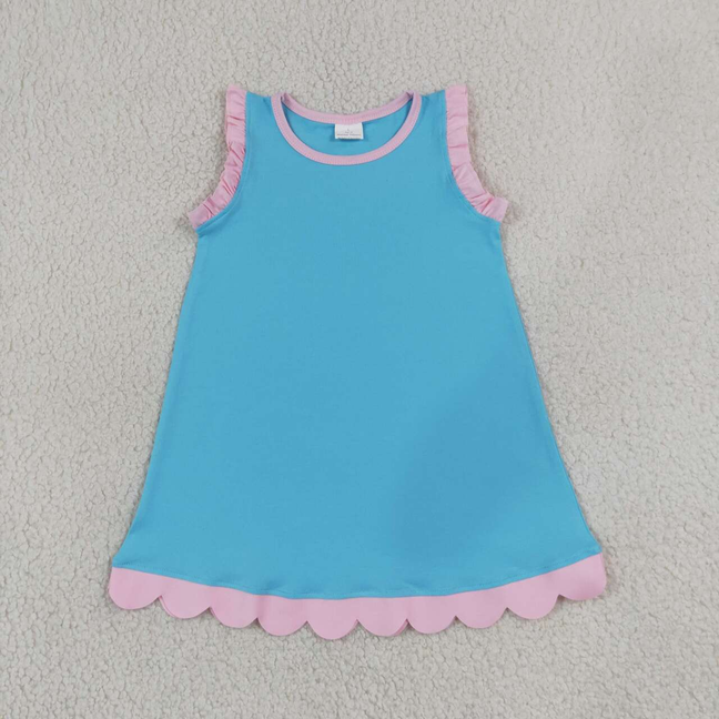 GSD4045 RTS NO MOQ (In stock)Baby Girls Cute Sleeveless Scallop Edge Knee Length Daily Casual Dresses