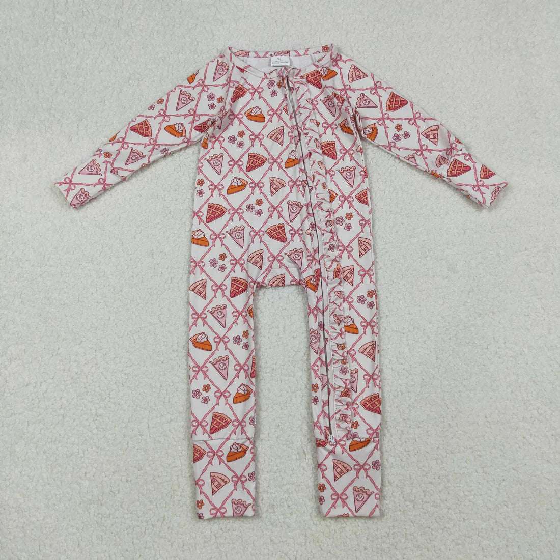9.24 RTS Sibling Baby Girls Bows Flowers Pie Checked Button Thanksgiving Pajamas Set Zip Footie Rompers