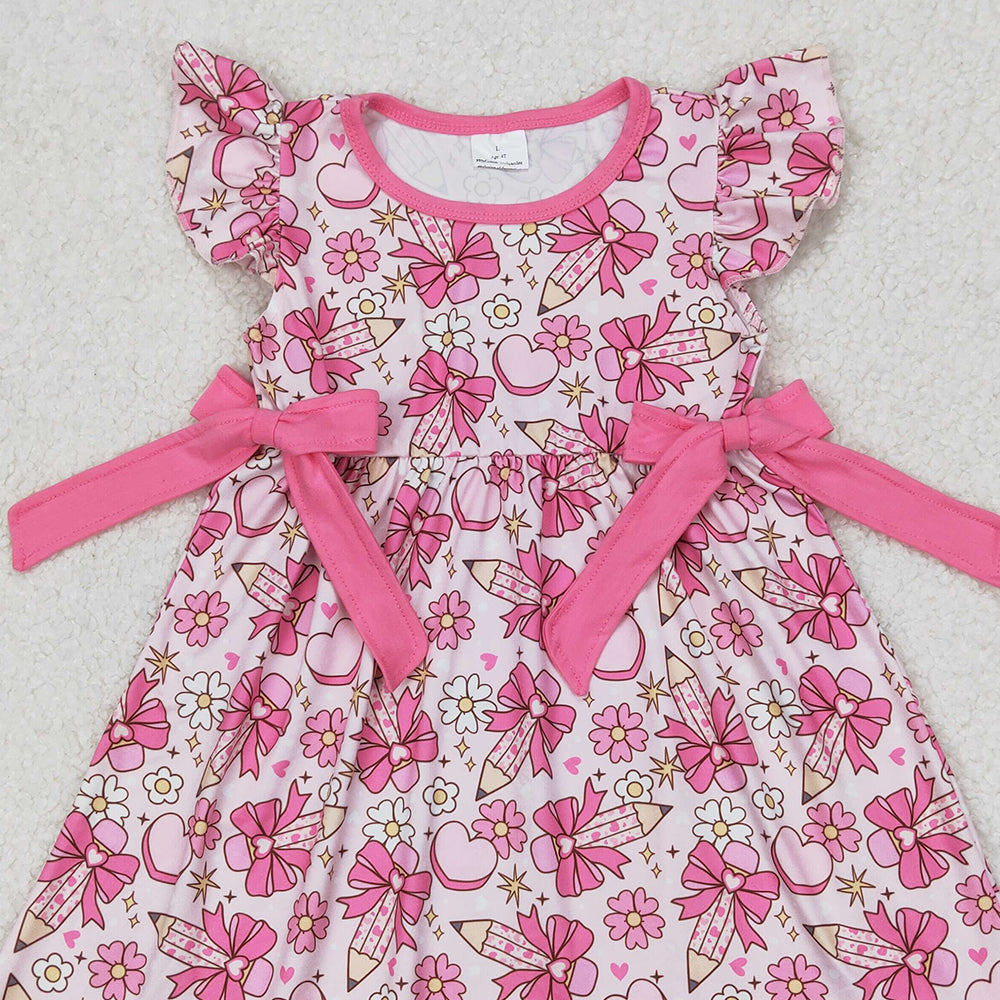 5.19 GSD1820 RTS NO MOQ Flutter sleeves floral pencil bow girls back to school dress