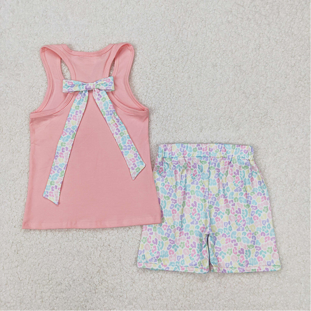 4.22 GSSO1783 RTS NO MOQ Leopard pocket sleeveless top ruffle shorts girls clothes