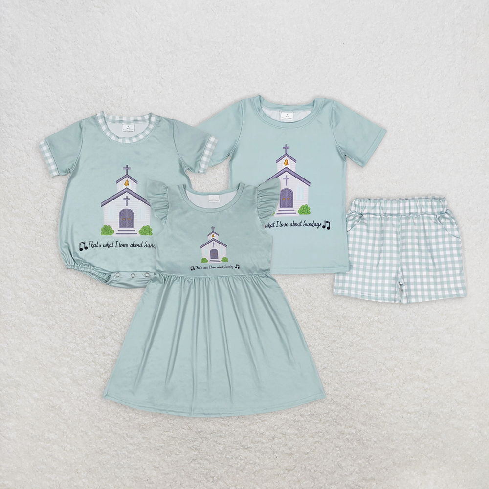 6.16 RTS NO MOQ Short sleeves cross church top plaid shorts boys clothes rompers dress