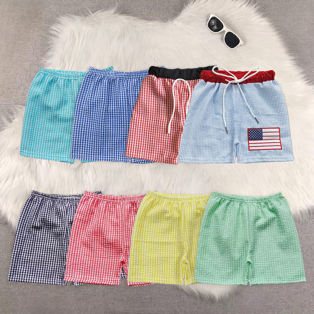 8.14 RTS Sibling Flag embroidery seesucker boy 4th of july shorts