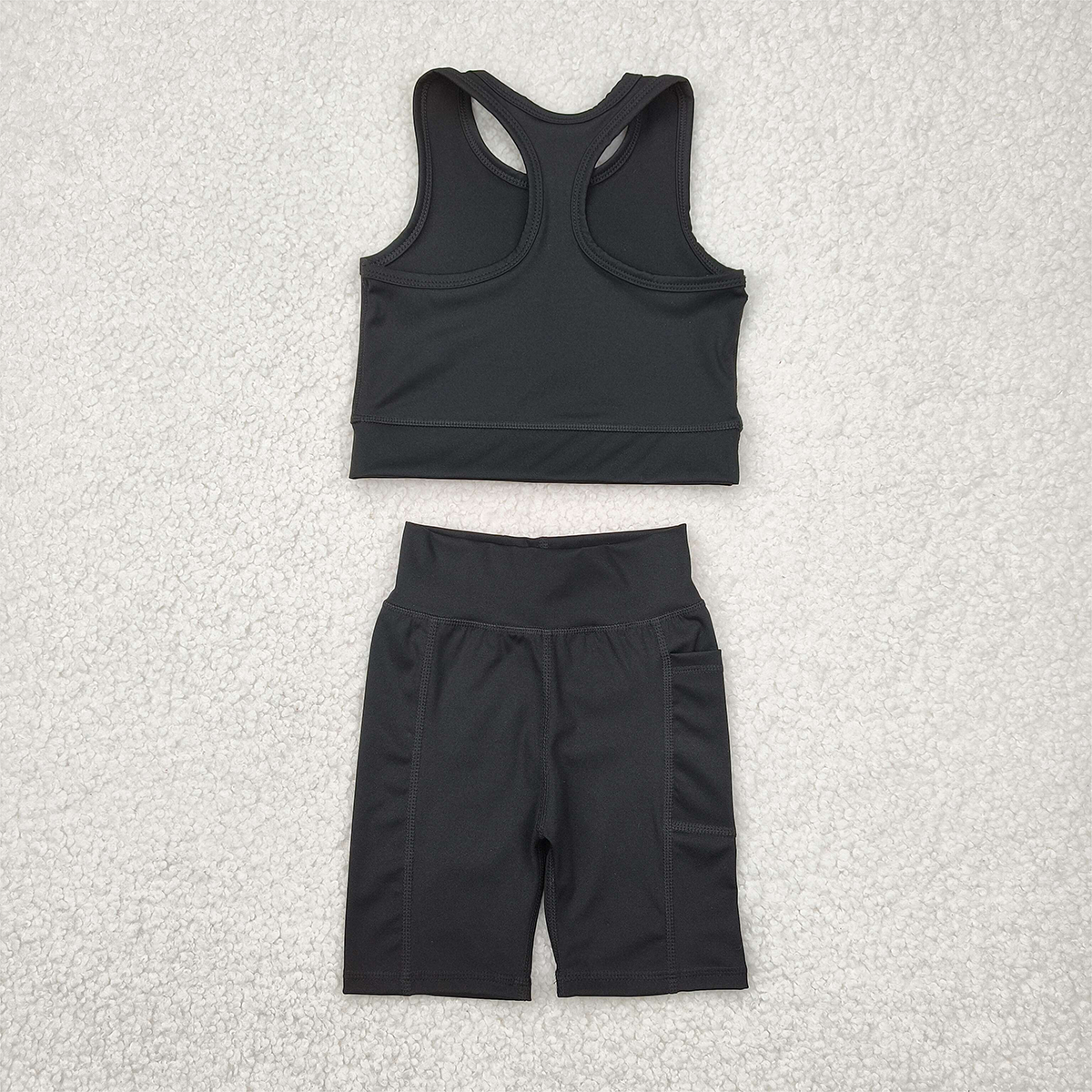 5.01 GSSO1517RTS NO MOQ Baby Girls Yoga Outfits Black straps top shorts girls summer yoga clothes