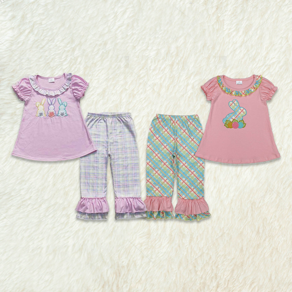 Girls Pink Floral Rabbit Tunic Ruffle Pants Outfit Easter Themed Children's Clothing Set