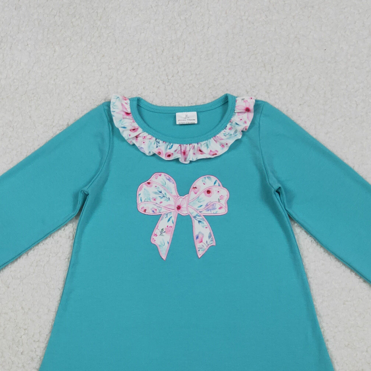 10.20 RTS NO MOQ (In stock)GLD1204 Baby Girls Winter Dress Embroidery Floral Bows Baby Girls Ruffle Knee Length Dresses