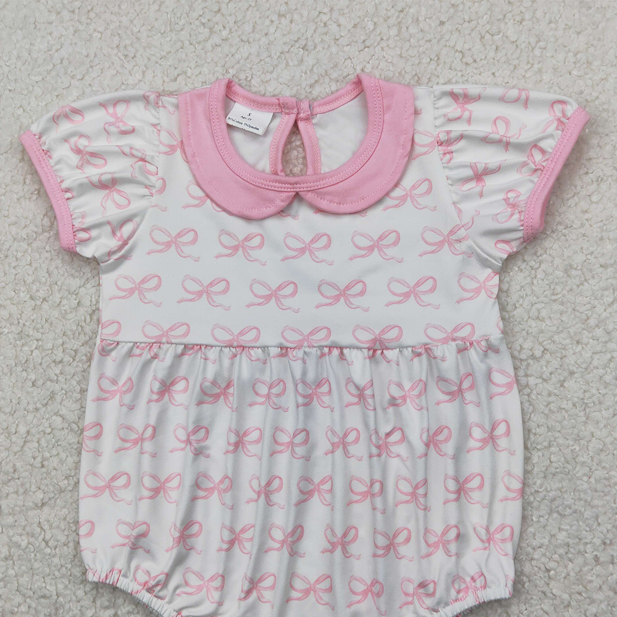 4.11 SR2893RTS NO MOQ Baby Girls Summer Rompers Short sleeves pink bow baby girls summer romper