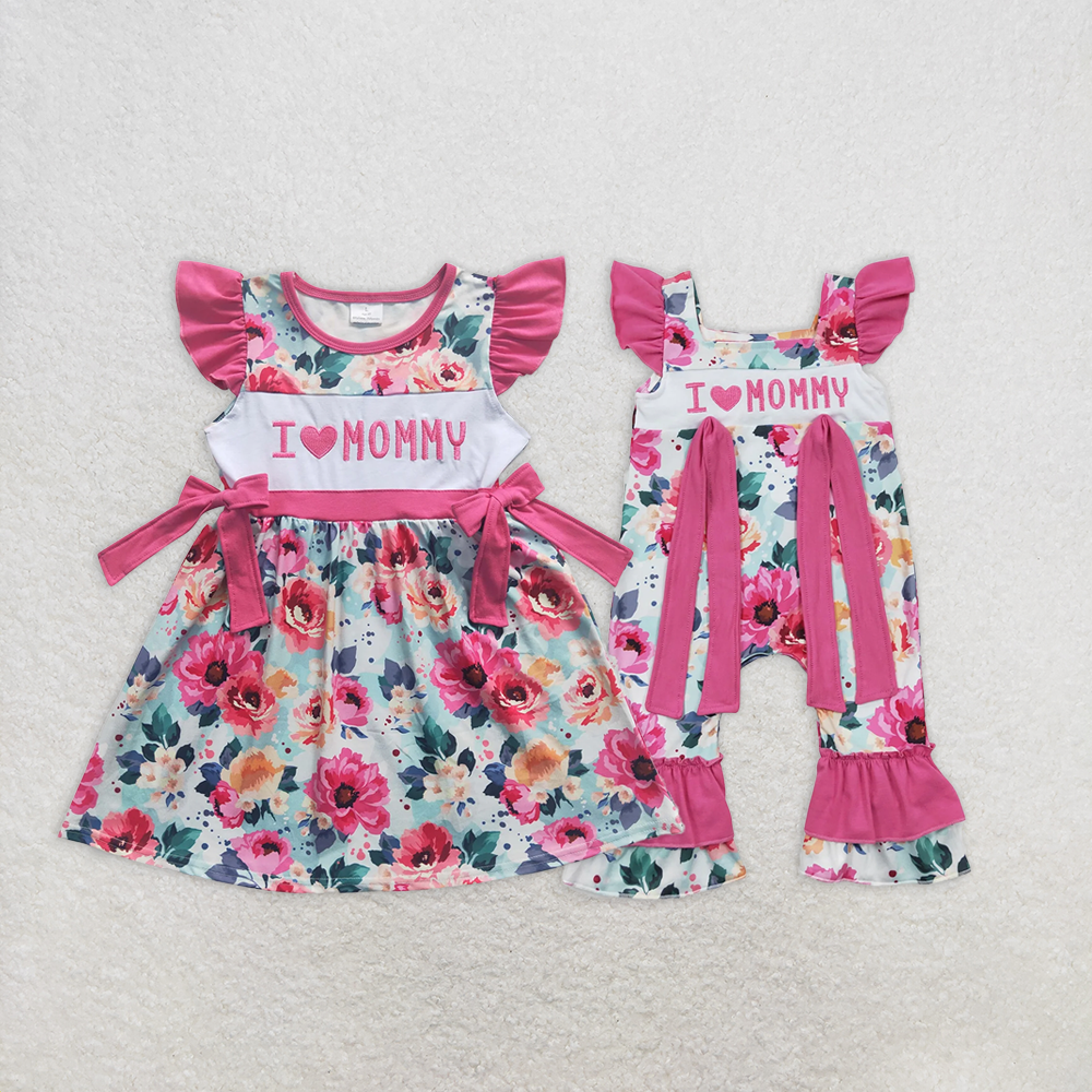 7.22 RTS NO MOQ I love MOMMY floral mother's day baby girls dress rompers