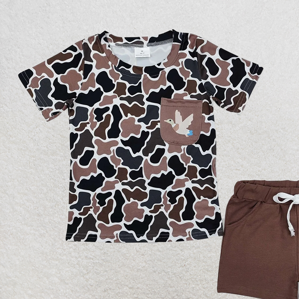 6.16 BSSO1010 RTS NO MOQ Baby Boys Summer Boys Outfits Duck pocket camo short sleeves top shorts boys clothes