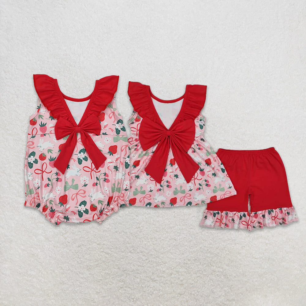New Rts No Moq 8-9 Days By Air Arrived it Girls Sleeveless Ruffle Striped Rabbit Bow Easter Clothing Cute Spring/Summer Outfit for Kids