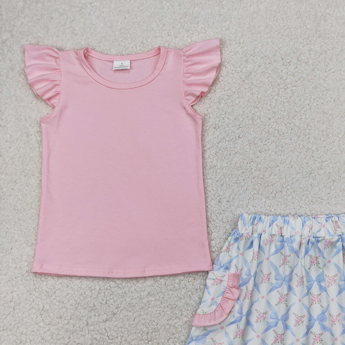 4.09 GSD2360 RTS NO MOQ Baby Girls Summer Outfits Baby Girls Pink Top Floral Shorts Set