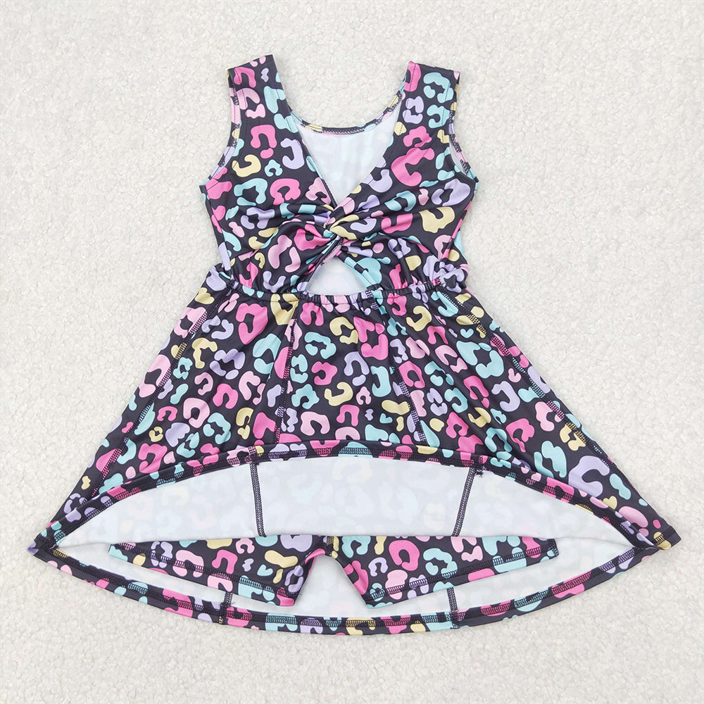 4.09 GSD2175 RTS NO MOQ Baby Girls Summer Dress Baby Girls Active Sleeveless Colorful Leopard Yoga Dress