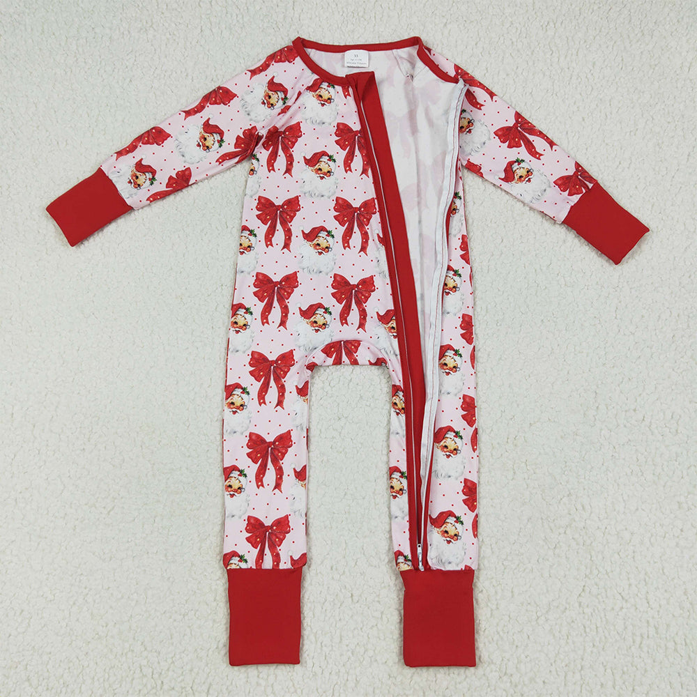 8.16 USA Shop (in stock) LR2223RTS NO MOQ Baby Girls Winter Rompers Baby Girls Long Sleeves Red Santa Bows Zipper Rompers