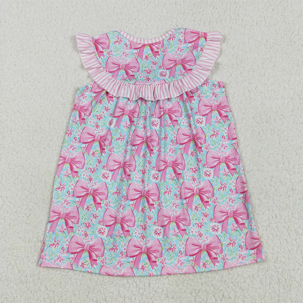 8.11 GSD2534 RTS NO MOQ Baby Girls Summer Dress Embroidery Baby Girls Pink I Love Dad Floral Bows Knee Length Dresses