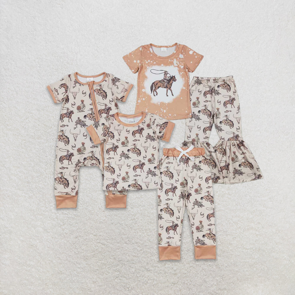 6.07 Girls Bleached Rodeo Top Bell Bottom Pants Outfit Casual Cotton Clothes Set for Kids