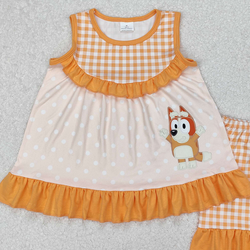GSSO2123 New Rts No Moq 8-9 Days By Air Arrived it Yellow sleeveless plaid dog tunic shorts girls clothes