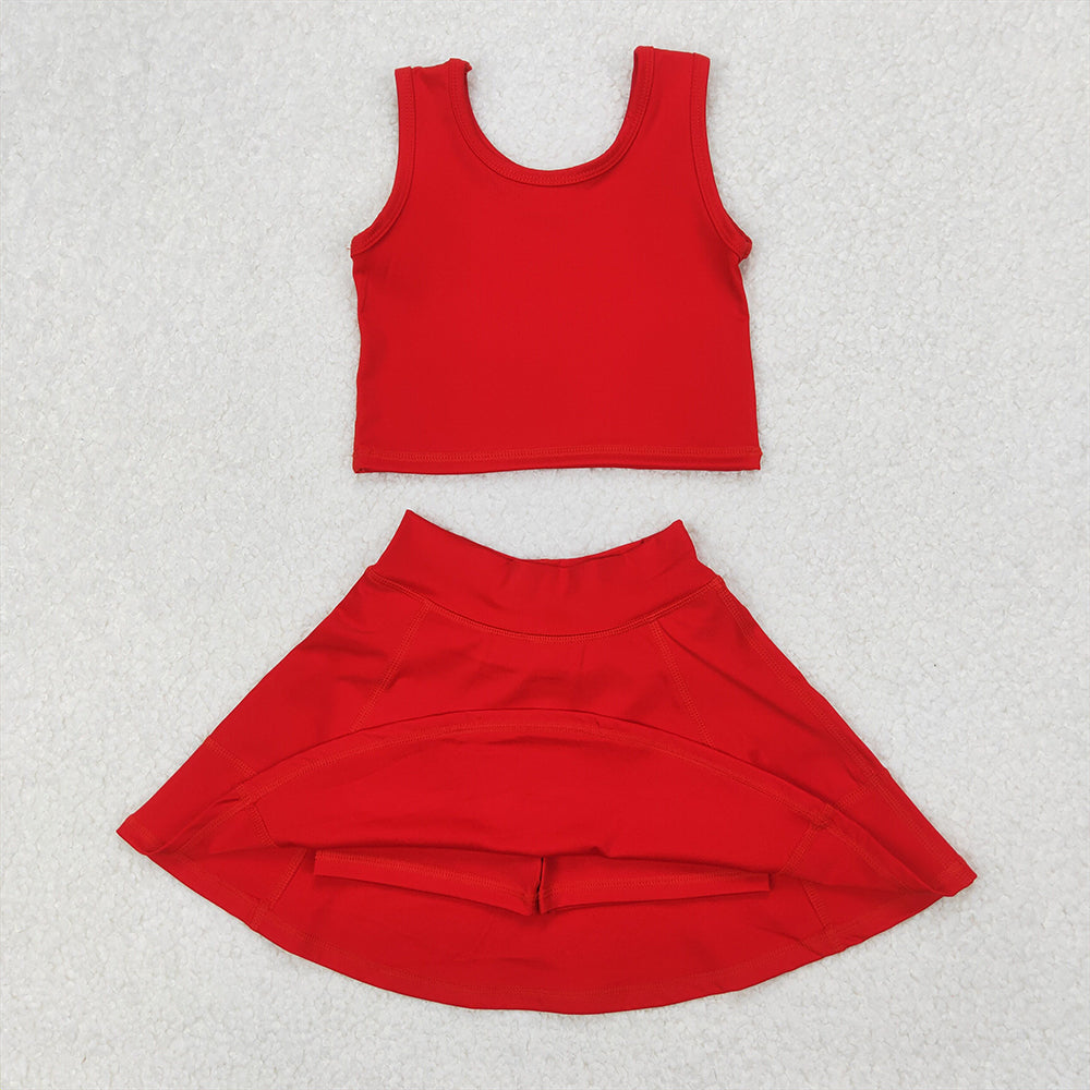 USA Shop (in stock) GSD1979 RTS NO MOQ Baby Girls Summer Yoga Outfits Solid red sleeveless skirt yoga set