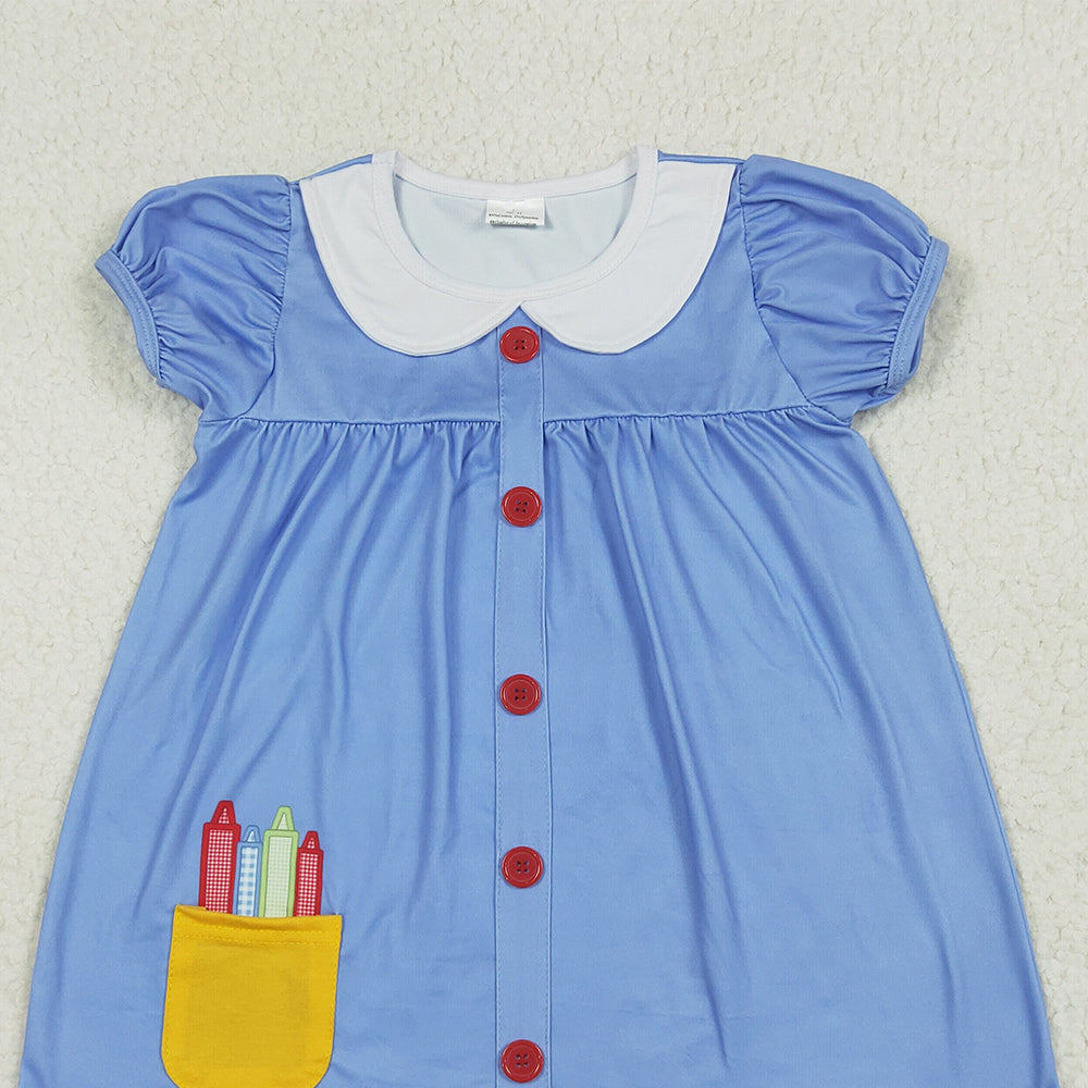 8.13 GSD1821 RTS NO MOQ Baby Girls Summer Dress Baby Girls Apple Back To School Buttons Dresses