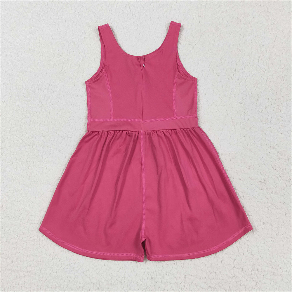 7.01 SR3022 RTS NO MOQBaby Girls Summer Jumpsuits Baby Girls Hot Pink Sleeveless Yoga Jumpsuits