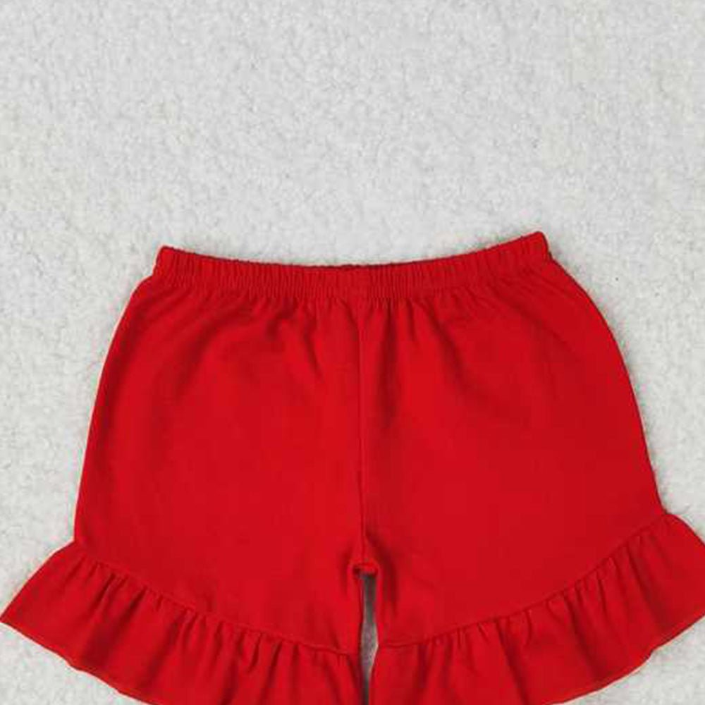 4.17 SS0269 RTS NO MOQ Red cotton one layer ruffle girls summer shorts