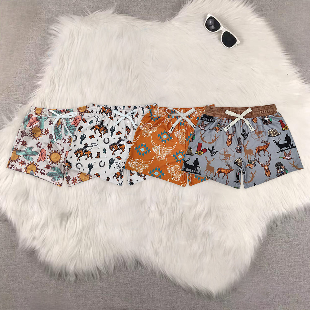 8.19 RTS Sibling Baby Boys Summer Swimsuits Highland cow aztec western kids boys summer swim trunks