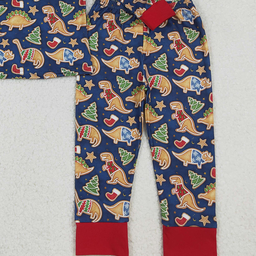 10.10 RTS NO MOQ (In stock)BLP1155 Baby Boys Winter Outfits Baby Boys Hats Dinosaurs Trees Top Pant Christmas Pajamas Set