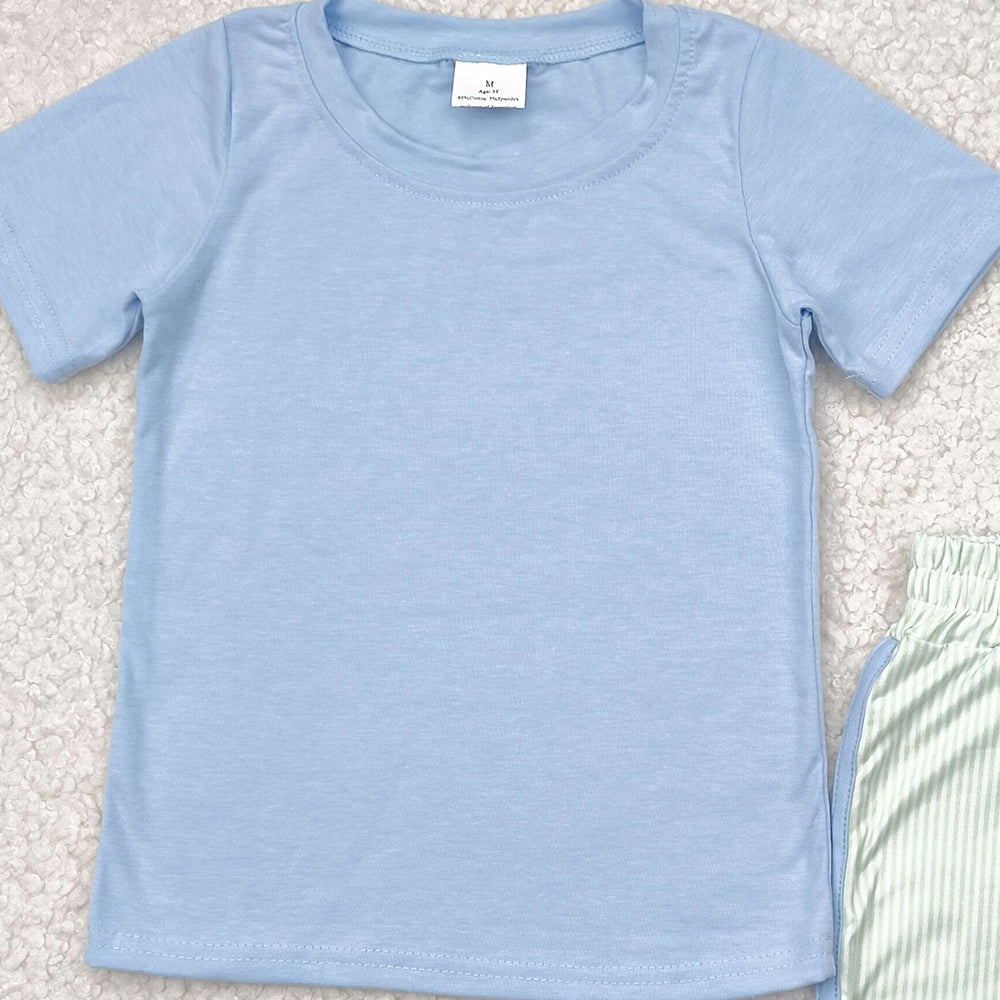 BSSO1481 RTS NO MOQ Baby Boys Summer Boys Outfits Baby Boys Summer Blue Top Green Shorts Set