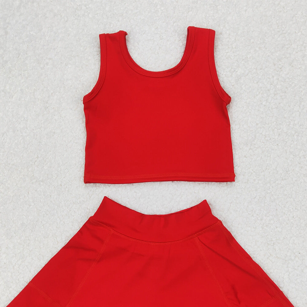 USA Shop (in stock) GSD1979 RTS NO MOQ Baby Girls Summer Yoga Outfits Solid red sleeveless skirt yoga set