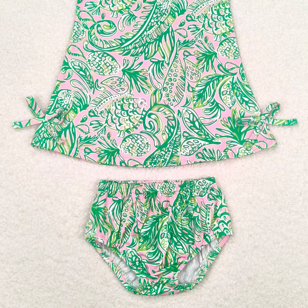 GBO0343 New Rts No Moq 8-9 Days By Air Arrived it Sleeveless green pink watercolor baby girls bummies set