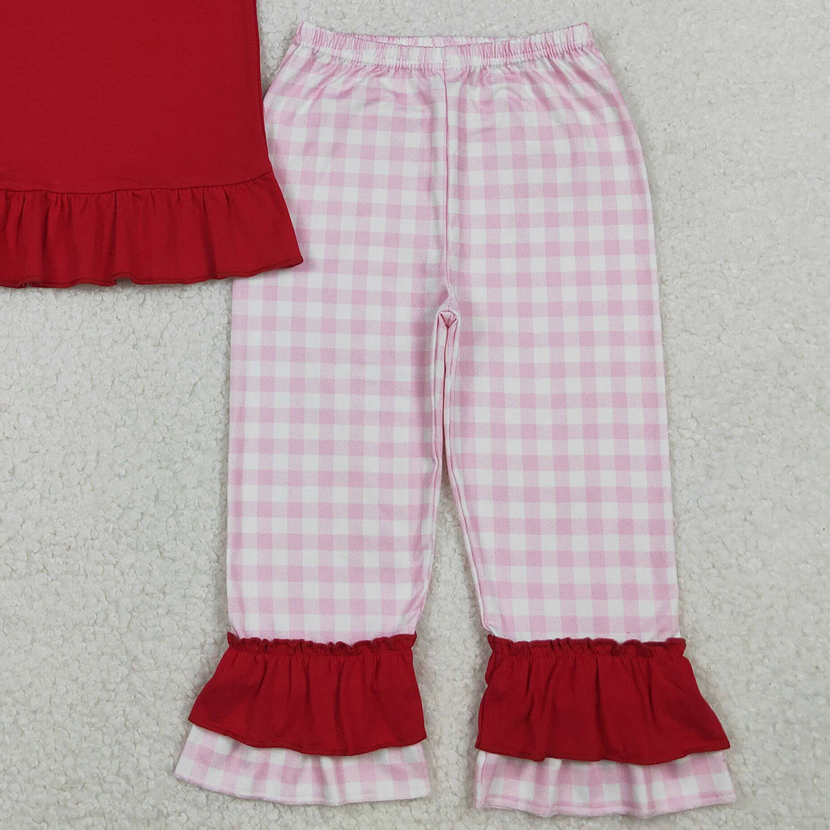 10.22 RTS NO MOQ (In stock)GSPO2072 Embroidery I Love Dad Baby Girls Shirts Checked Ruffle Pants Clothes Sets