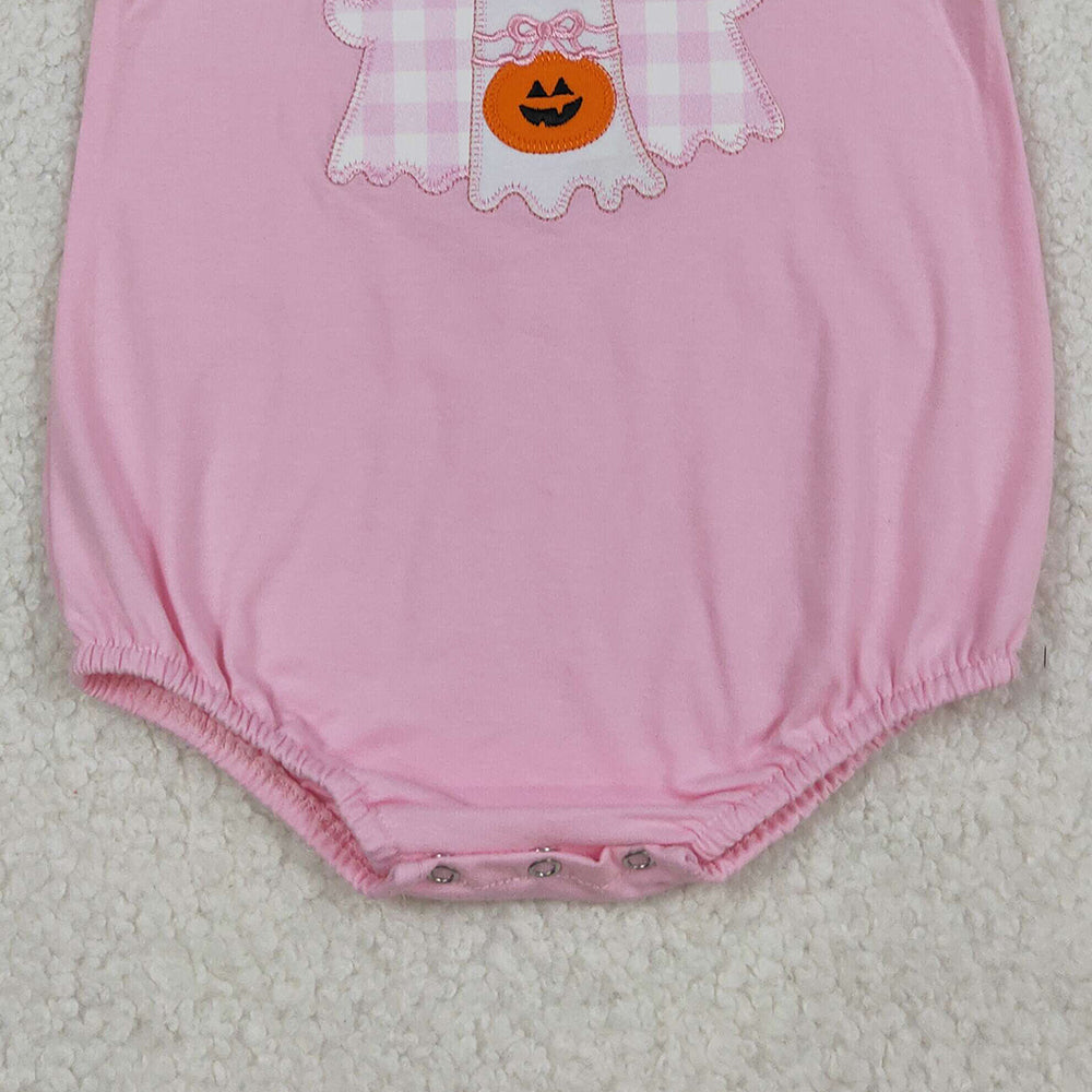 RTS NO MOQ (In stock)SR3196 Baby Girls Summer Rompers Pink Ghost Pumpkins Halloween Ruffle Rompers