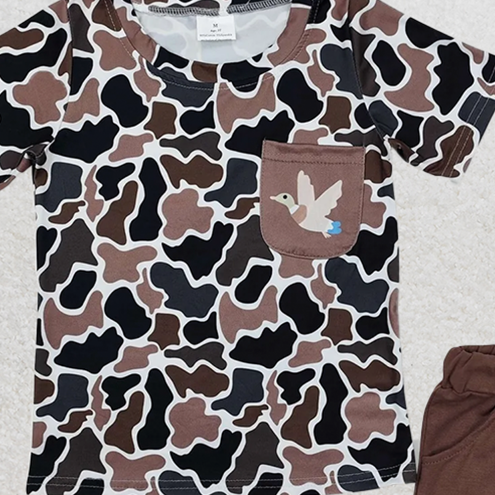 6.16 BSSO1010 RTS NO MOQ Baby Boys Summer Boys Outfits Duck pocket camo short sleeves top shorts boys clothes