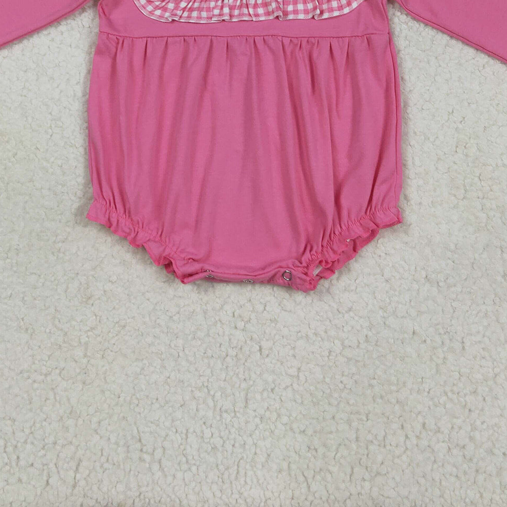 RTS NO MOQ (In stock)LR2287 Baby Girls Winter Rompers Baby Girls Pink Thanksgiving Turkey Pumpkins Ruffle Rompers