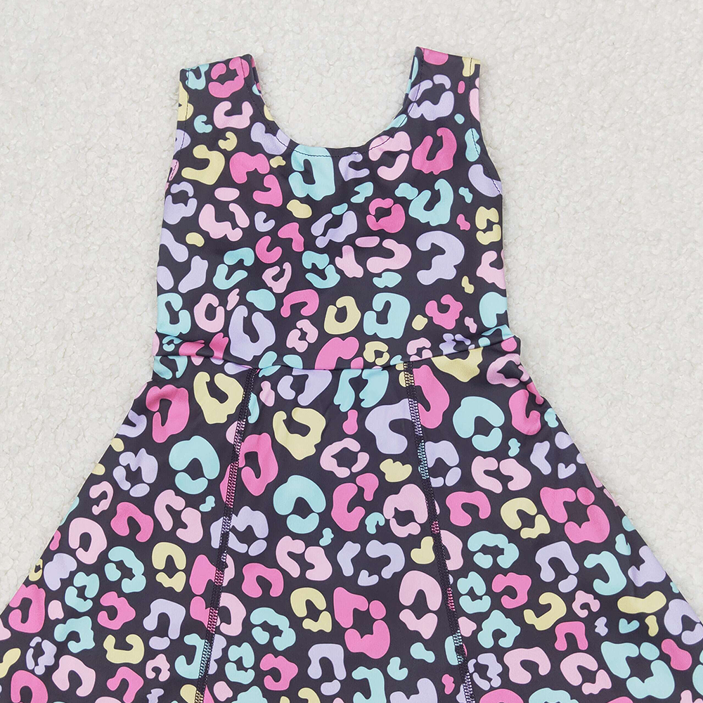 4.09 GSD2175 RTS NO MOQ Baby Girls Summer Dress Baby Girls Active Sleeveless Colorful Leopard Yoga Dress