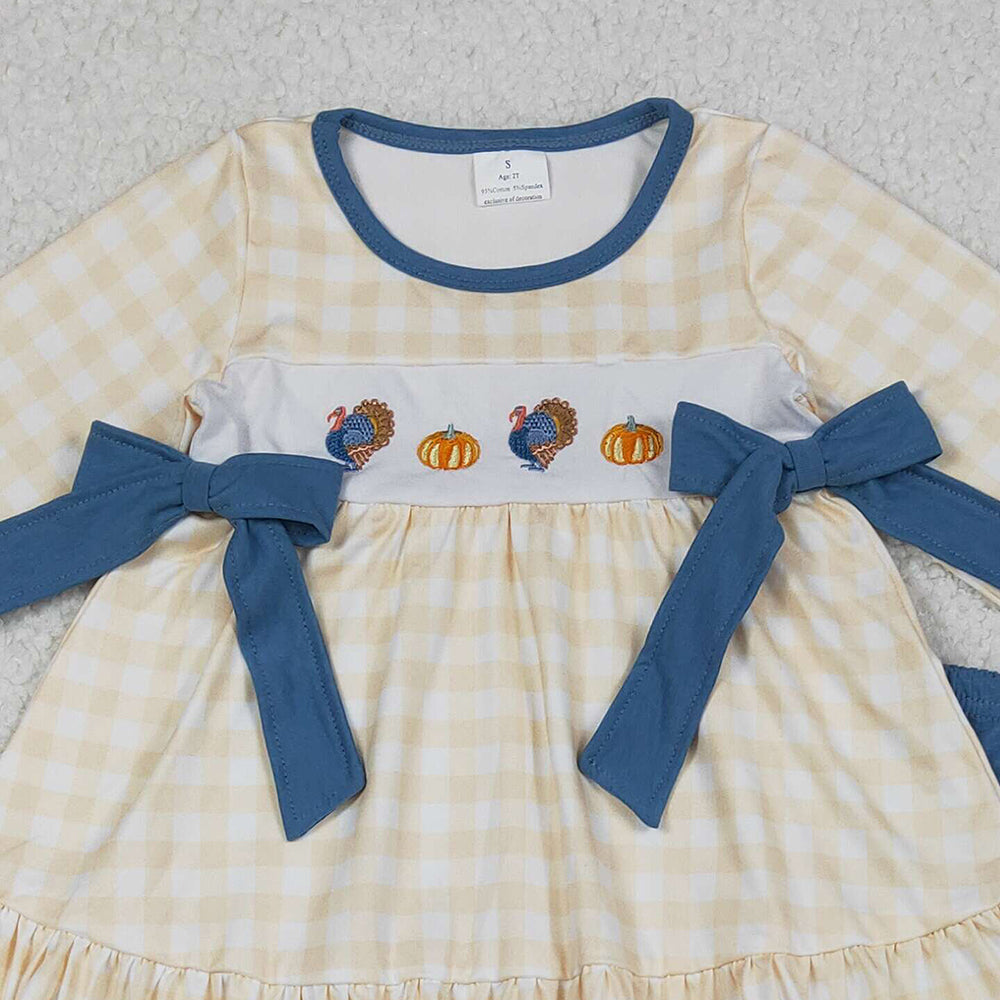 RTS NO MOQ (In stock)GLP2594 Baby Girls Winter Outfits Plaid Turkey Pumpkin Tunic Pants Set Thanksgiving Themed Outfit for Kids