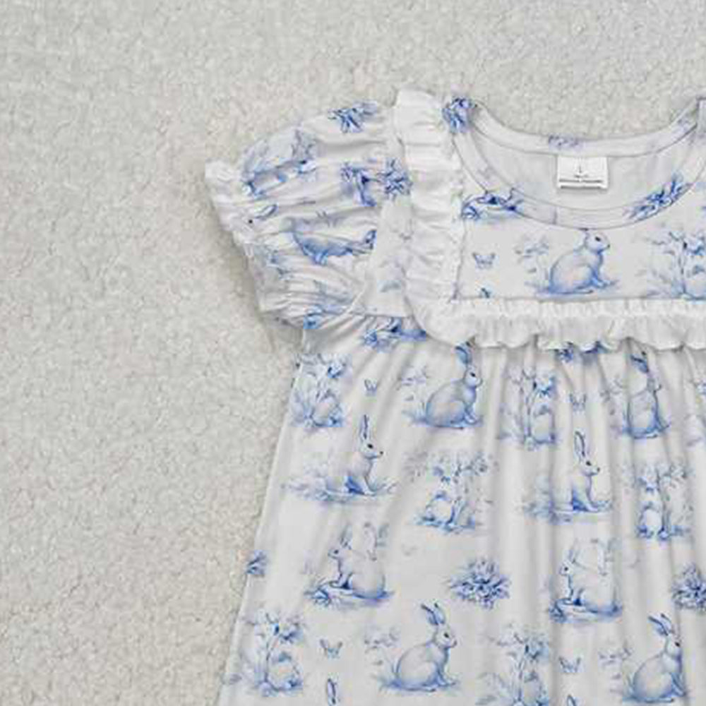 GSD1531Light Blue Bunny Baby Girls Easter Dress Short Sleeves Cute Infant Girl's Outfit for Spring Season